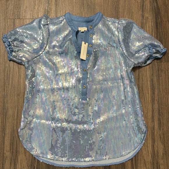 NWT! The Aly Puff-Sleeve Blouse by Pilcro: Sequin Edition - Size Small 🟣 - Picture 5 of 7